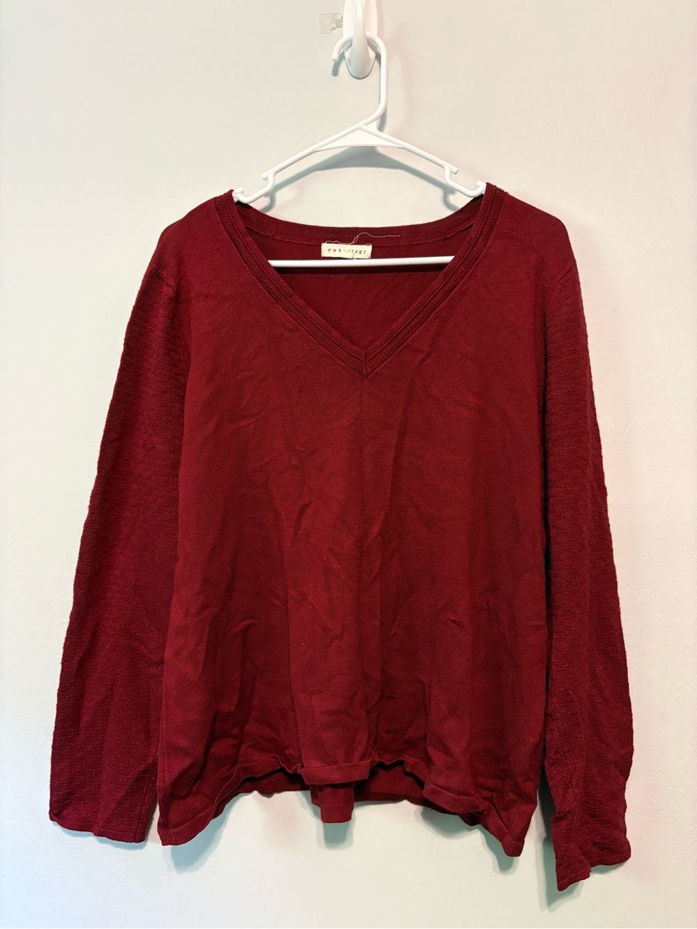 V-Neck Long Sleeve Tee - Deep Red